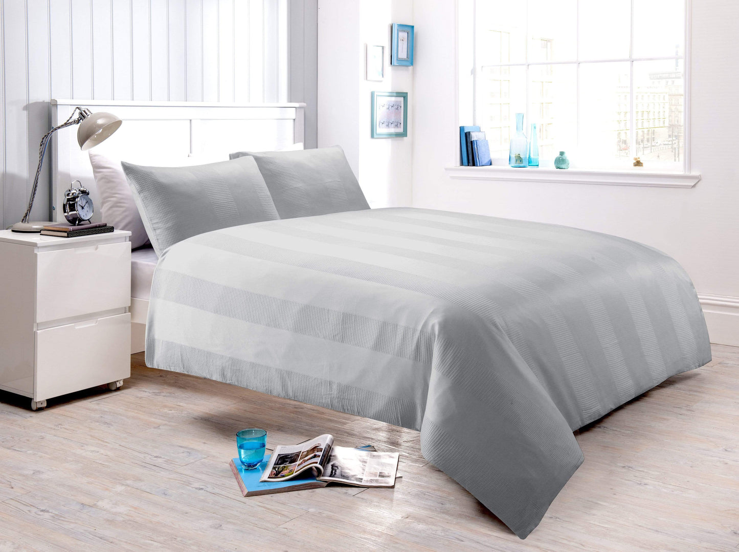 Waffle Stripe Duvet Set SINGLE / GREY OLIVIA ROCCO Duvet Cover