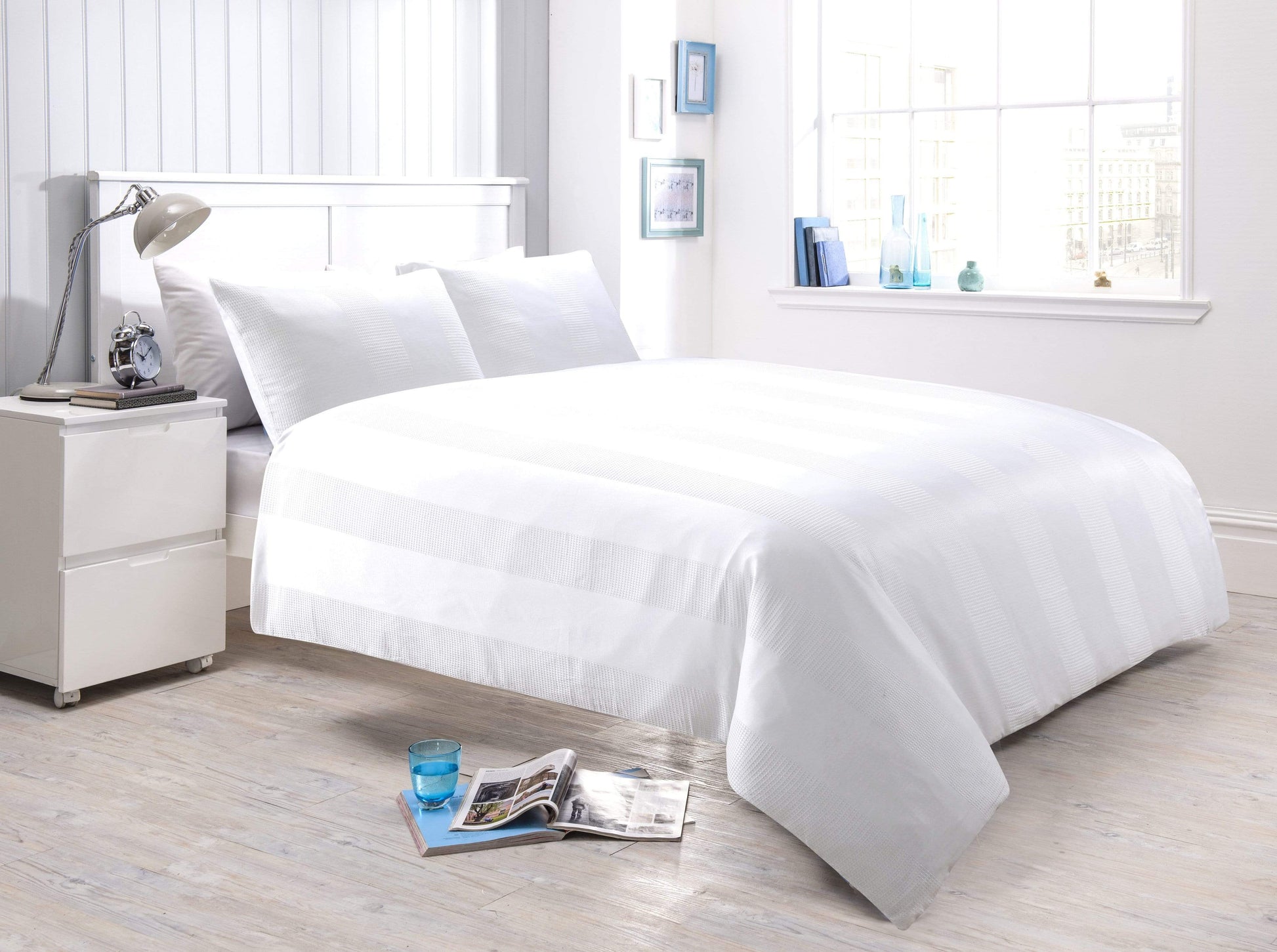 Waffle Stripe Duvet Set SINGLE / WHITE OLIVIA ROCCO Duvet Cover