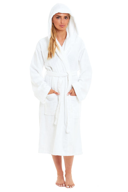Women's Bamboo Cotton Hooded Towelling Robe Luxurious Ultra Absorbent Bath Spa Loungewear in Multiple Sizes and Colours by Daisy Dreamer SMALL | UK 8-10 / WHITE Dressing Gown