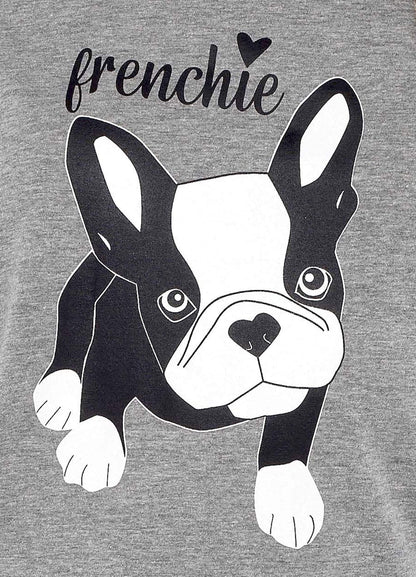 Frenchie Pugs Grey Cotton Pyjama Set With Polka Dot Pants Daisy Dreamer Pyjamas