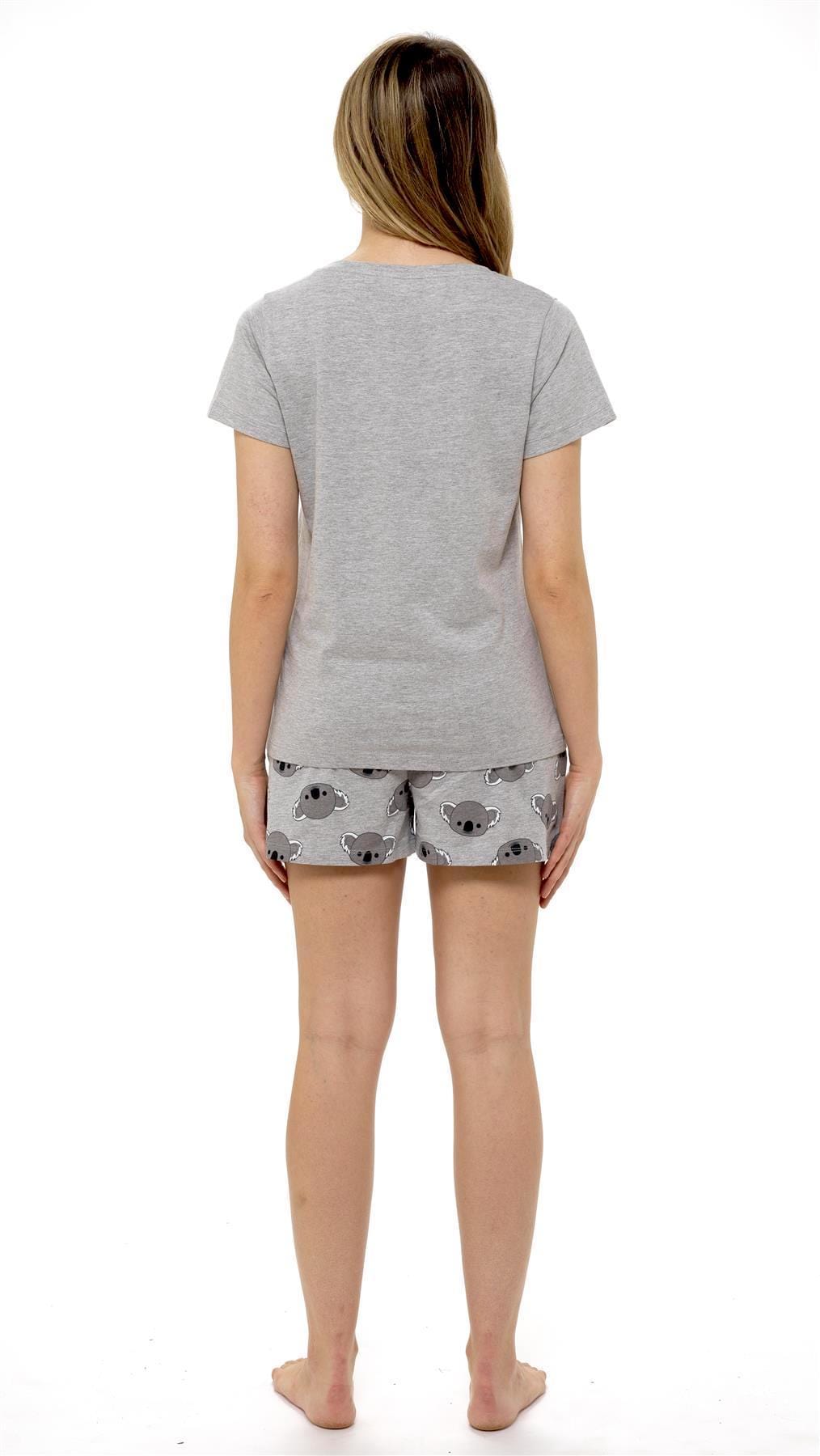 Women's Grey Koala Bear Cotton Pyjama Set with T Shirt and Shorts