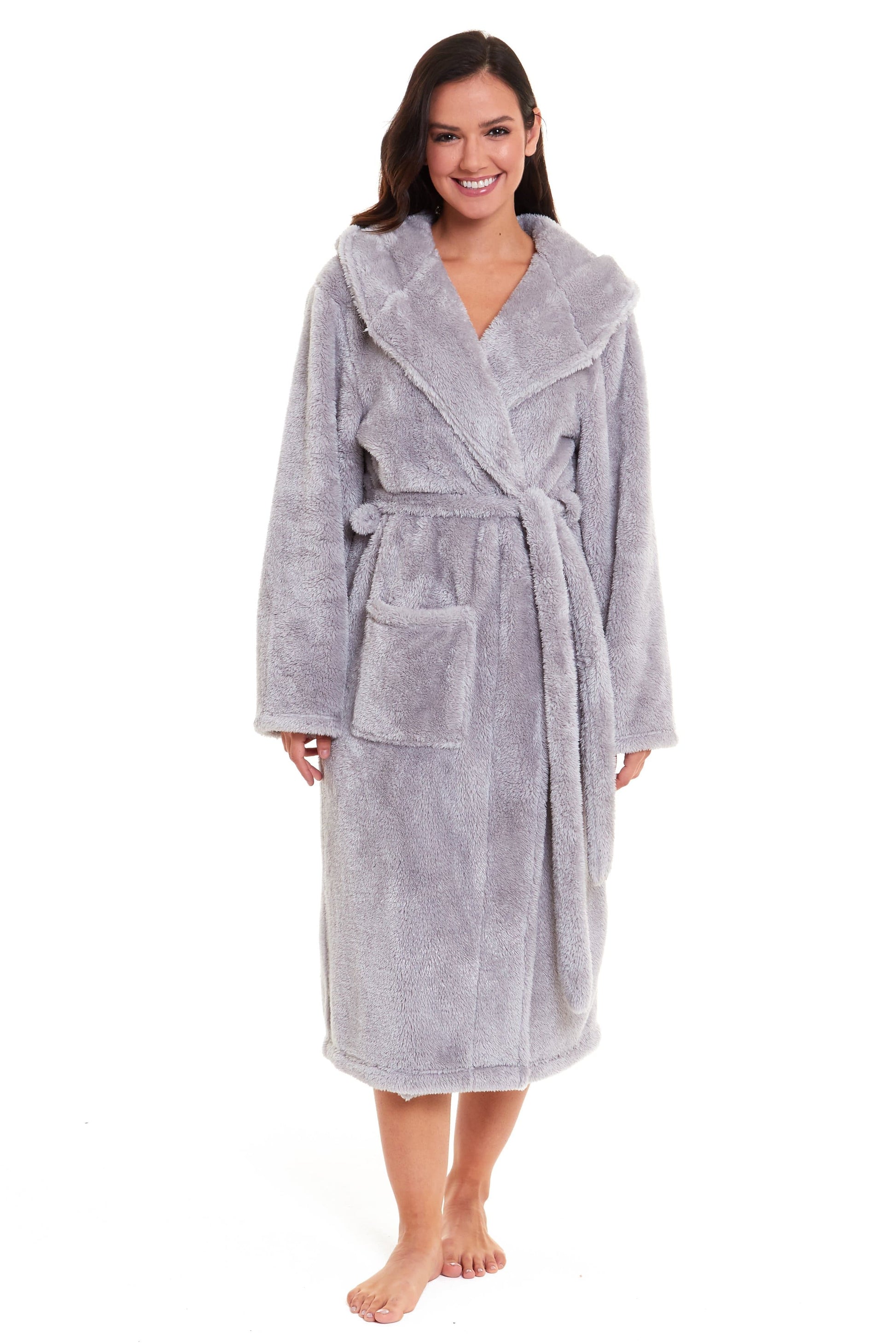 Vintage Dressing Gown Women's Grey Snuggle Fleece Touch Hooded Robe Luxurious Soft Loungewea OLIVIA ROCCO Vintage Dressing Gown Women's Grey Snuggle Fleece Touch Hooded Robe Luxurious Soft Loungewea OLIVIA ROCCO