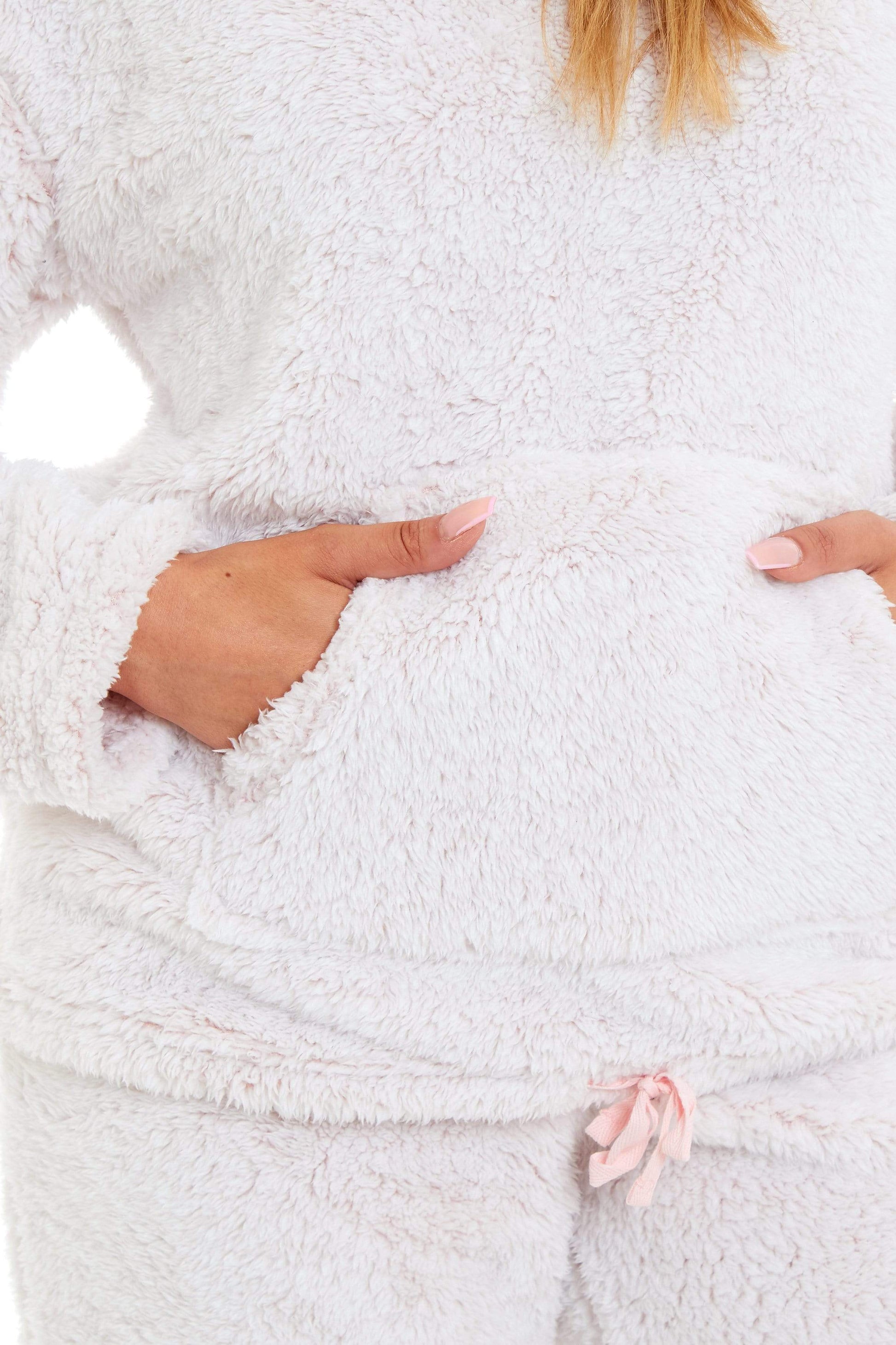 Women's Pink Plush Fleece Hooded Pyjama Set Ultimate Comfort