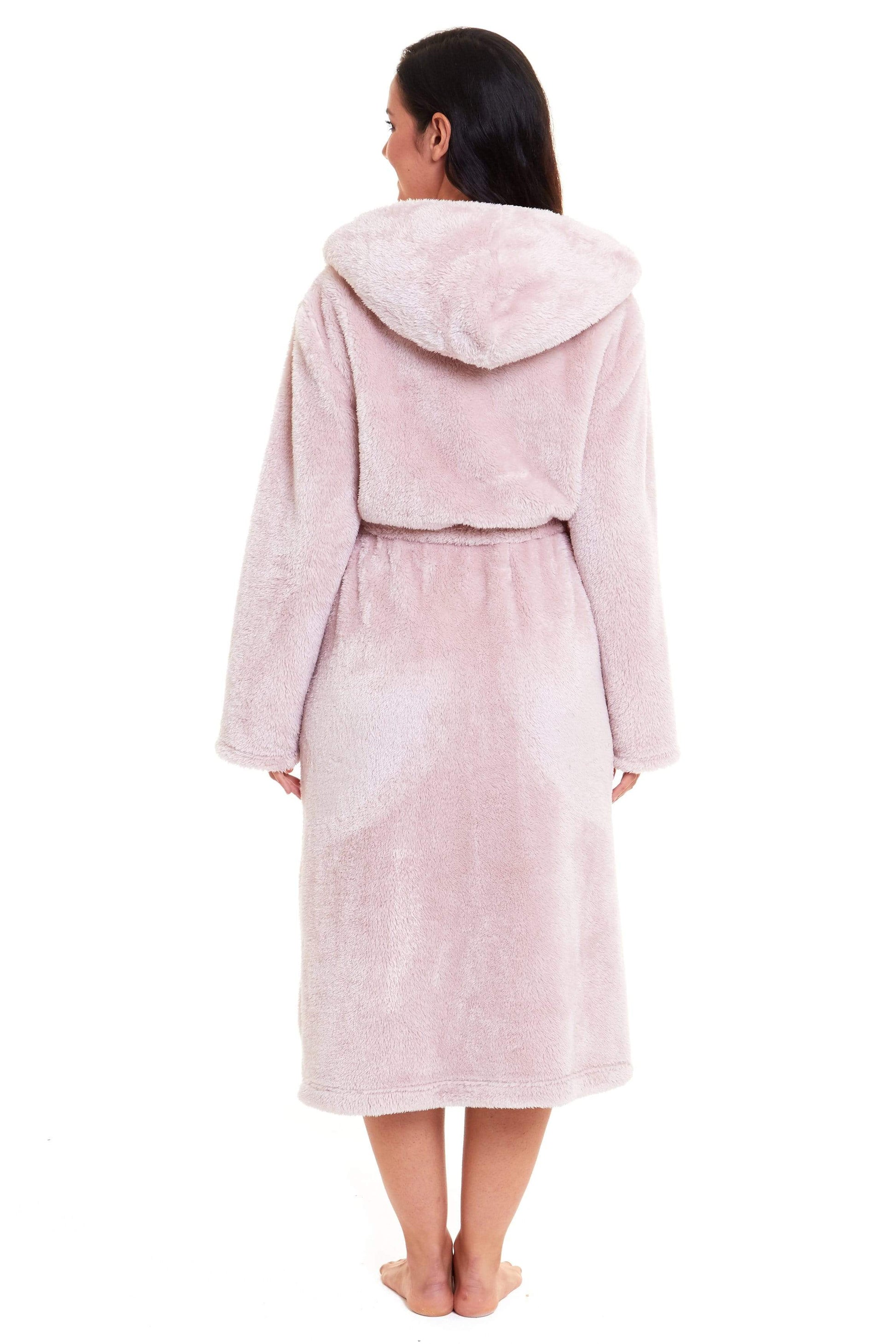 Pink Snuggle Velvet Touch Fleece Hooded Robe Dressing Gown Daisy Dreamer Dressing Gown