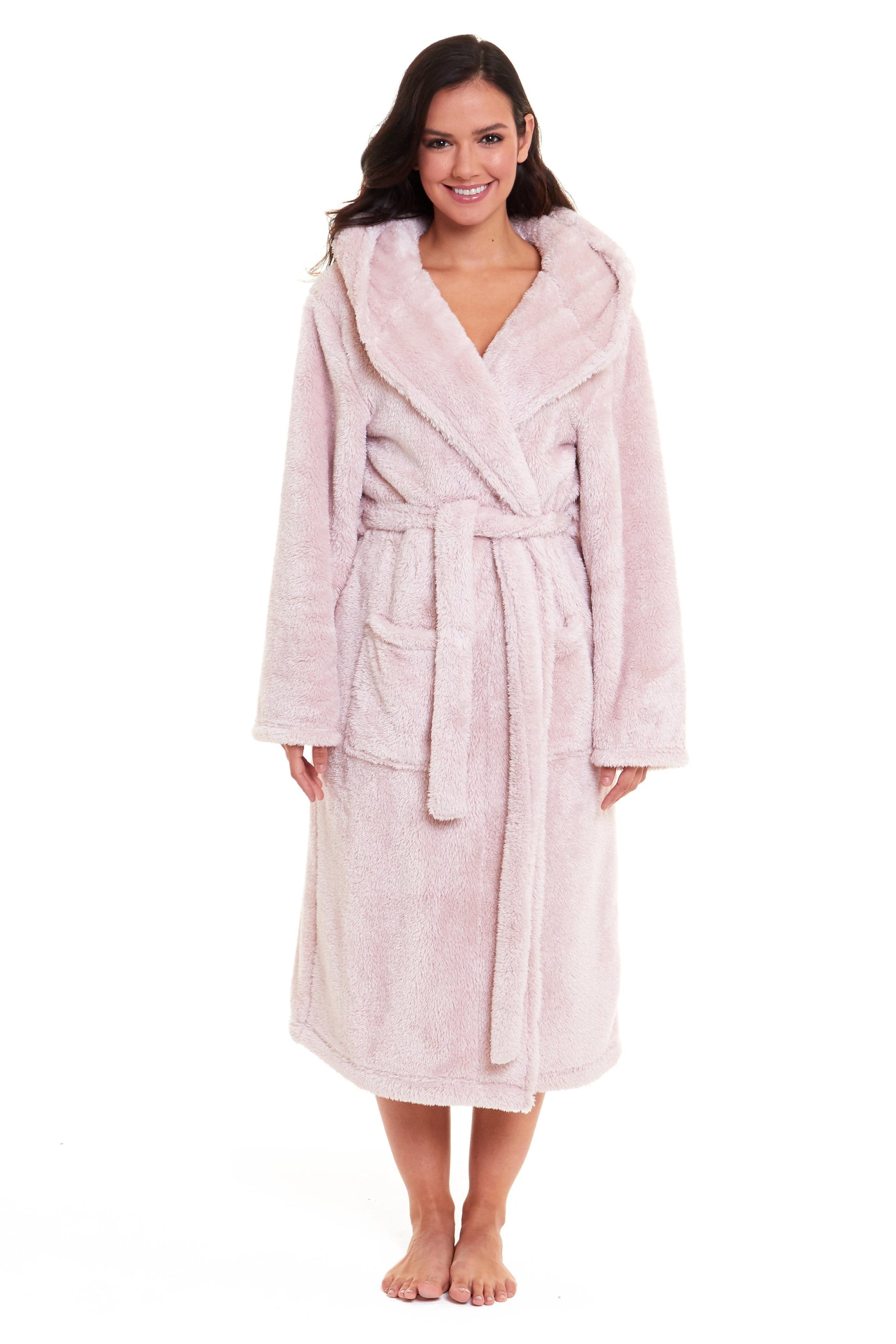 Pink Snuggle Velvet Touch Fleece Hooded Robe Dressing Gown Daisy Dreamer Dressing Gown