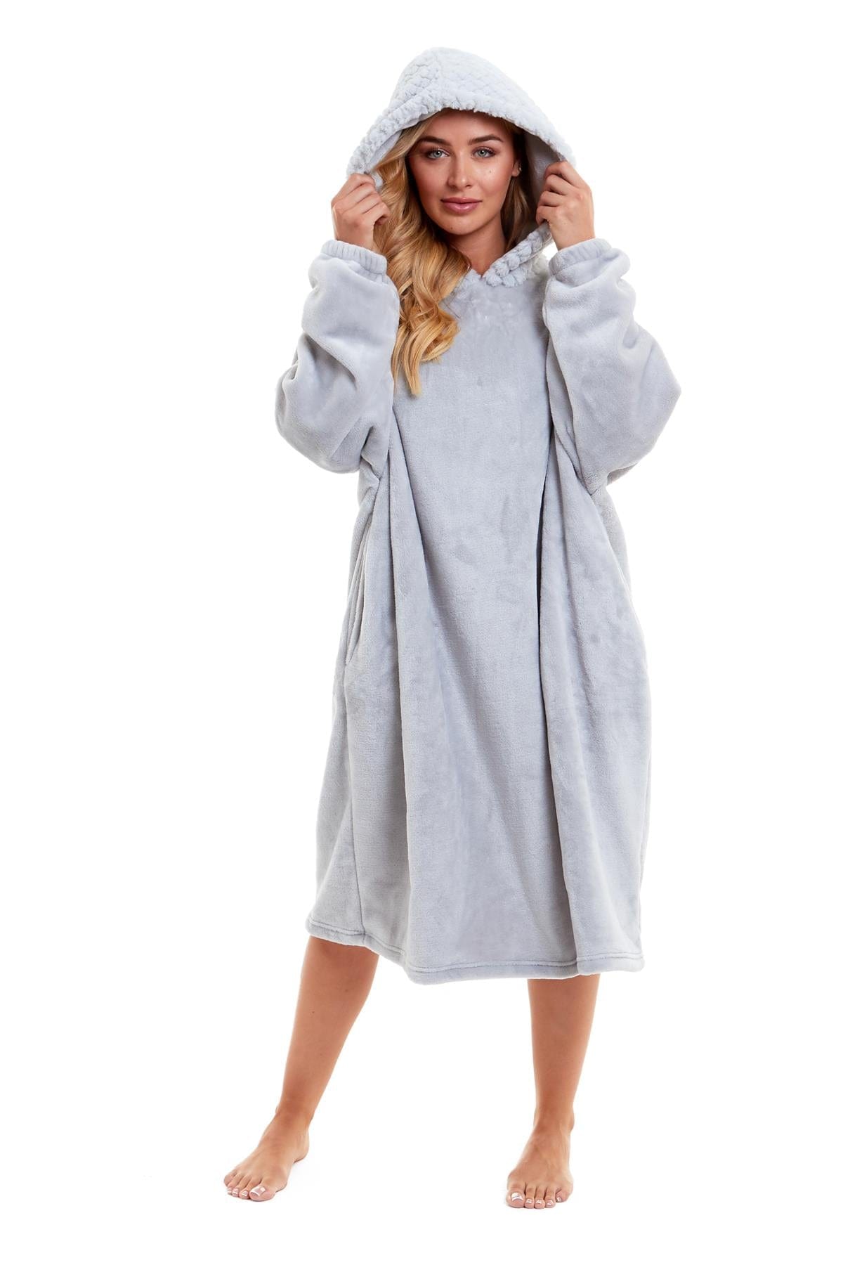 Women's Plush Hooded Poncho Blanket Oversized Thermal Hoodie Top Long Length Daisy Dreamer Dressing Gown