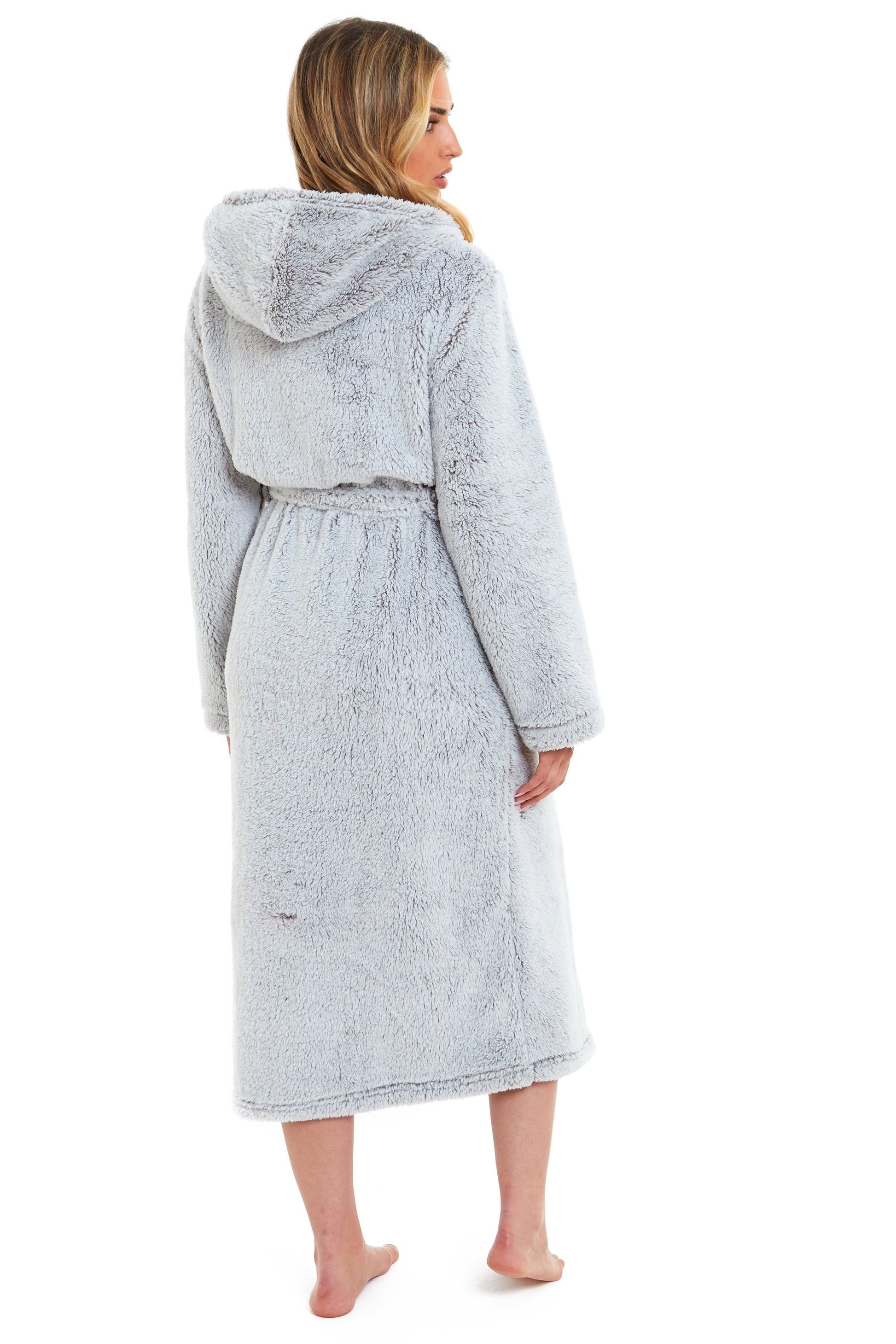 Women's Shimmer Grey Snuggle Fleece Touch Hooded Robe Luxurious