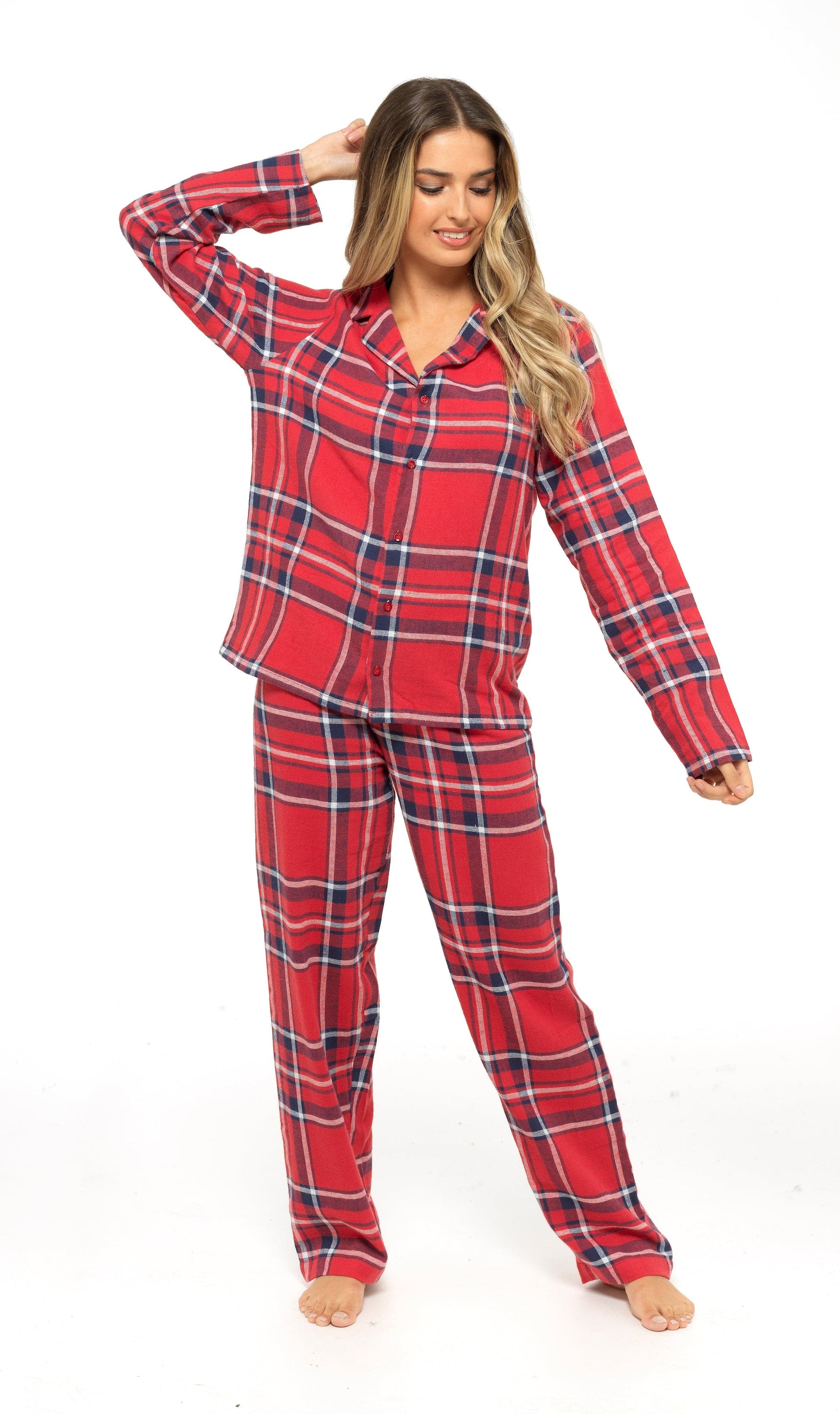 Women's Soft Cotton Flannelette Check Pyjama Set with Elasticated