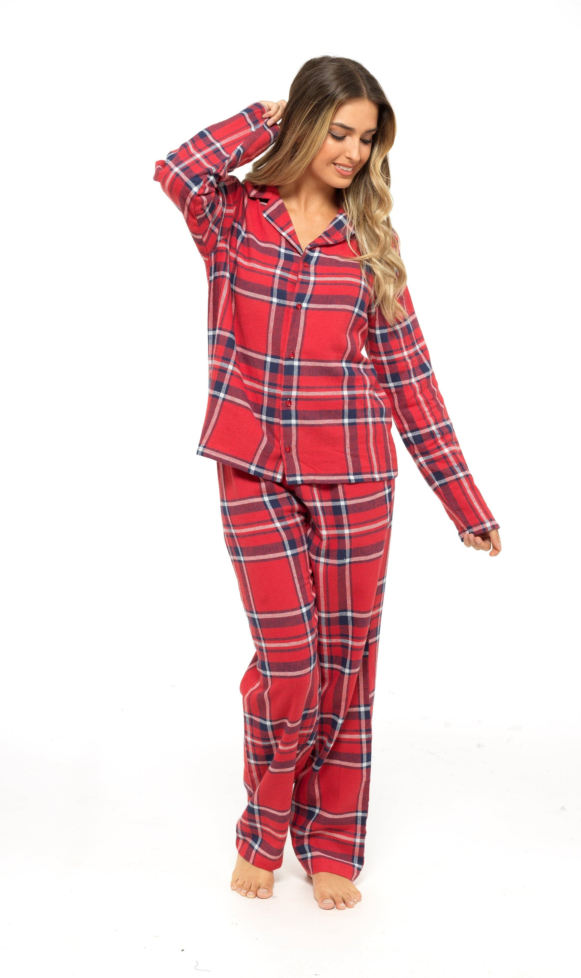Women's Soft Cotton Flannelette Check Pyjama Set with Elasticated