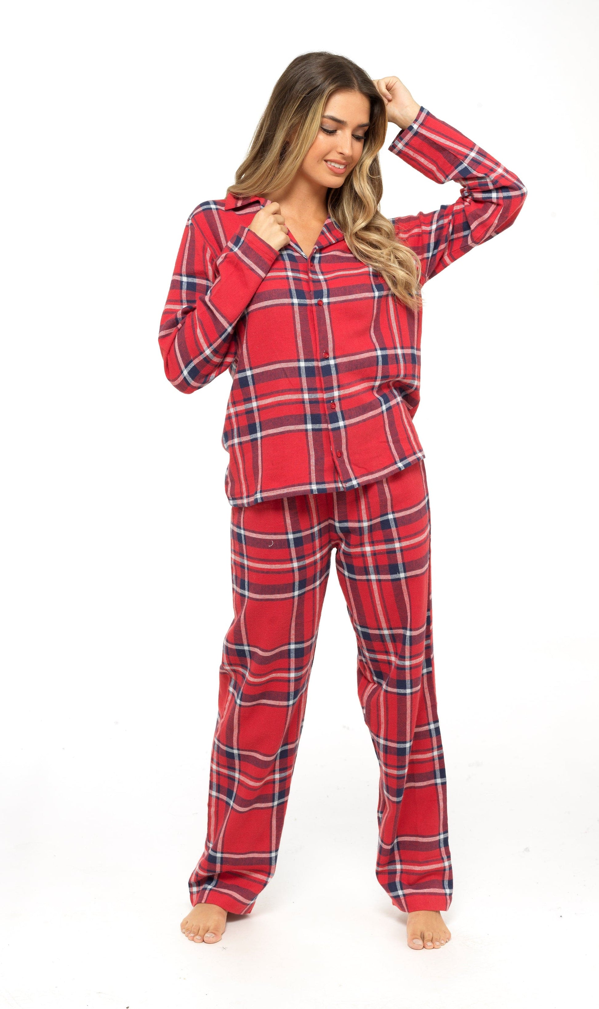 Women's Soft Cotton Flannelette Check Pyjama Set with Elasticated