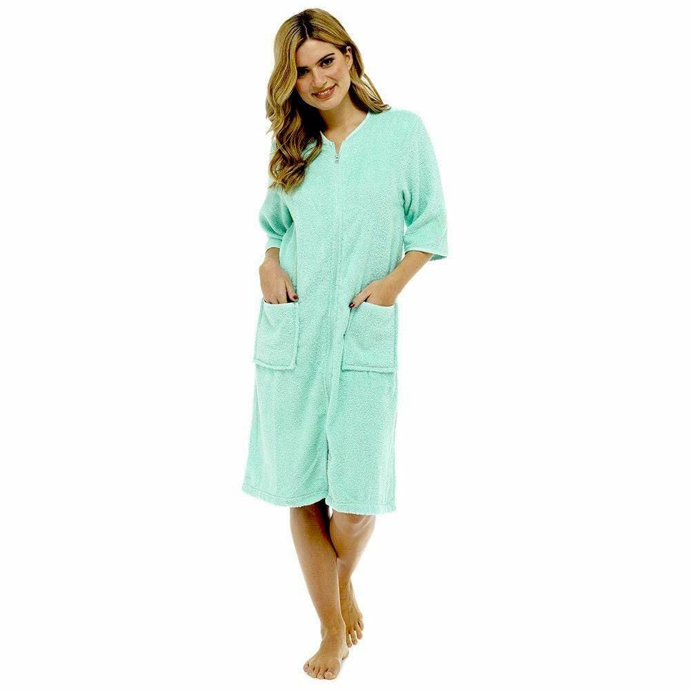 Women's Soft Fluffy Terry Towelling Zip Through Bathrobe 100