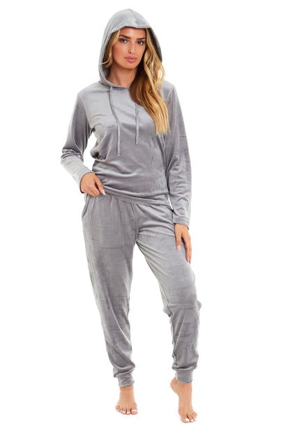 Velour Soft Touch Hooded Pyjama Set SMALL | UK 8-10 / GREY Daisy Dreamer Pyjamas