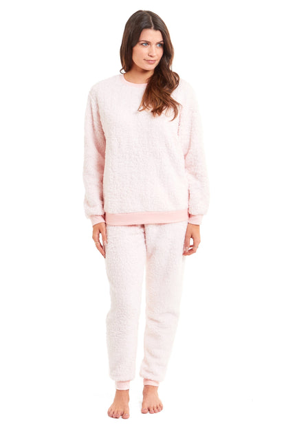 Women's Super Soft Teddy Fleece Pyjama Set Warm Cozy Stretchable Loungewear Crew Neck Nightwear Perfect for Relaxation and Sleep by Daisy Dreamer SMALL | UK 8-10 / PINK Pyjamas