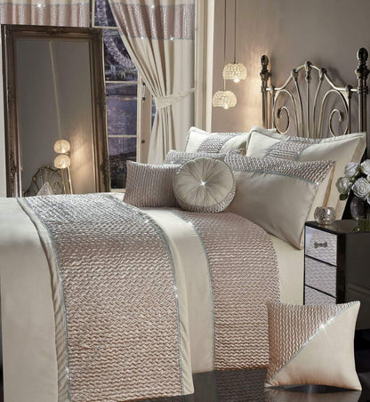 Zenia Luxurious Duvet Cover Set with Quilted Trim and Diamante Detailing  Available in Single Double Kingb and Super King Sizes by OLIVIA ROCCO CHAMPAGNE / SINGLE Duvet Cover
