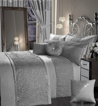 Zenia Luxurious Duvet Cover Set with Quilted Trim and Diamante Detailing  Available in Single Double Kingb and Super King Sizes by OLIVIA ROCCO SILVER / SINGLE Duvet Cover